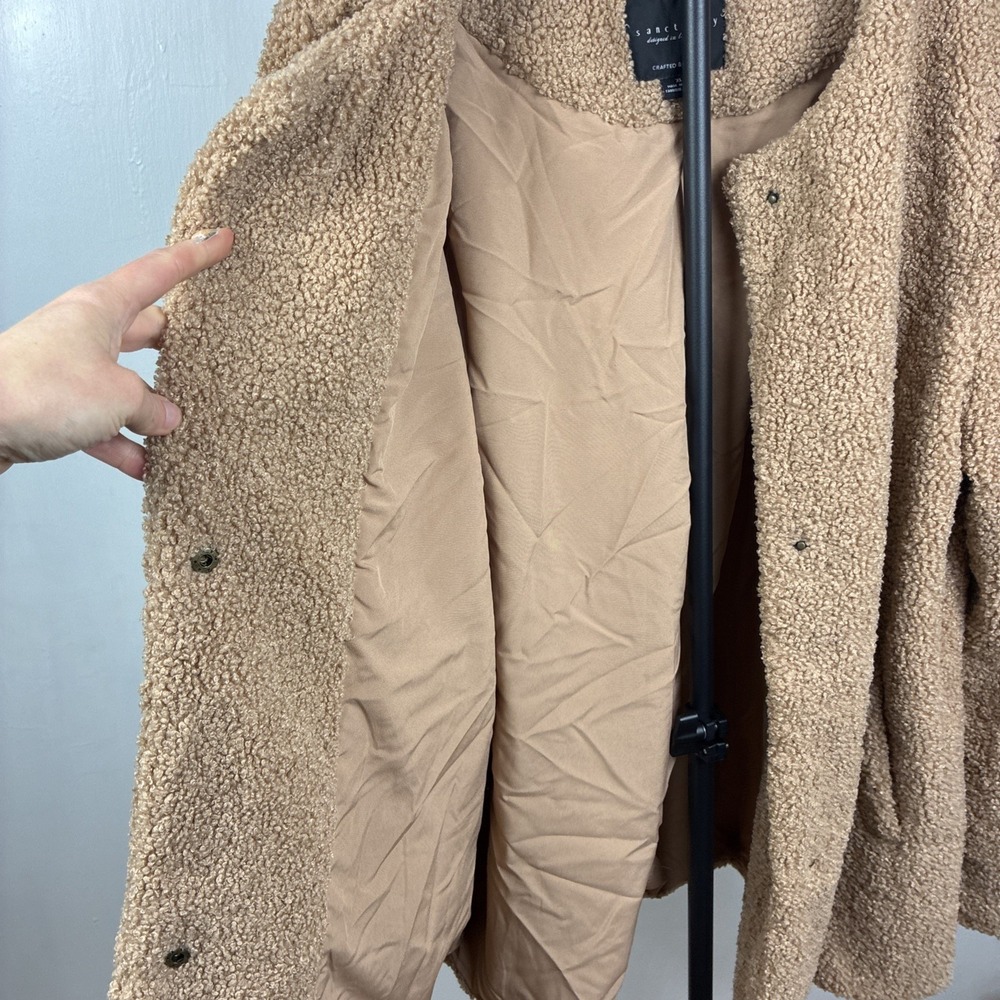 Sanctuary LA XL Women's Boucle Sherpa Jacket Camel Beige Snaps Pockets Classy - Picture 10 of 10
